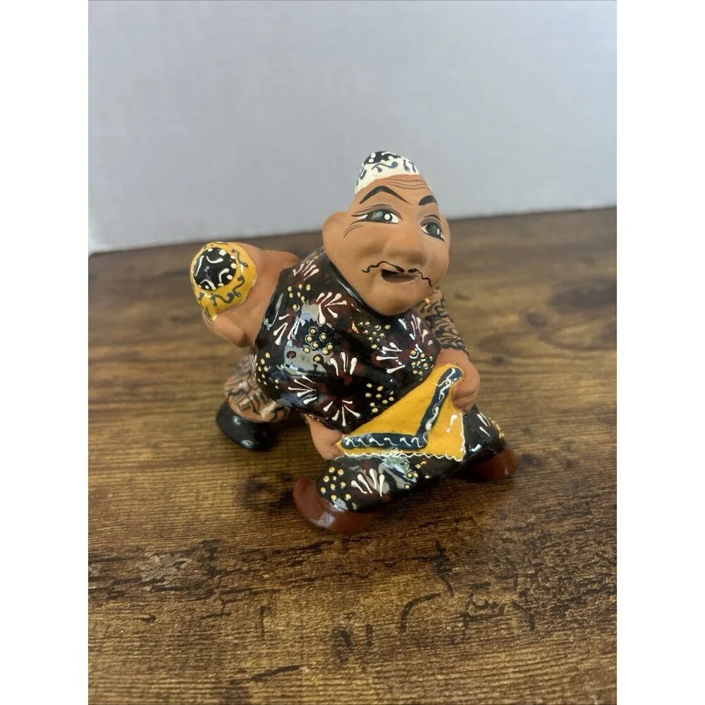 Vtg Uzbek Wrestlers Ceramic Figurine Soviet Folk Art Statue Decor Terra Cotta